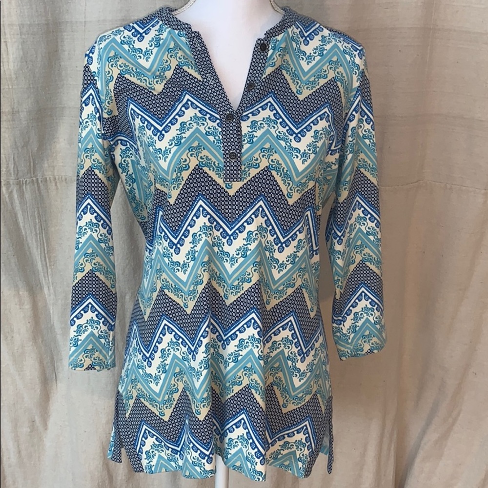 J McLaughlin HARD TO FIND! Tunic Blue print